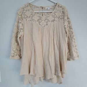 JohnPaulRichard Embroidered Sheer Top Women's Size L Fairy Cottagecore Boho